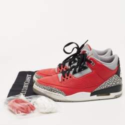 Air Jordans 3 Red/Grey Leather Unite Fire Red Sneakers Size 42.5