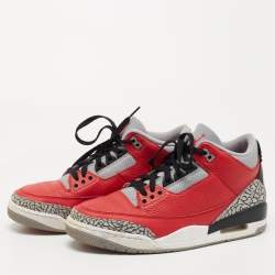 Air Jordans 3 Red/Grey Leather Unite Fire Red Sneakers Size 42.5