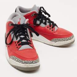 Air Jordans 3 Red/Grey Leather Unite Fire Red Sneakers Size 42.5