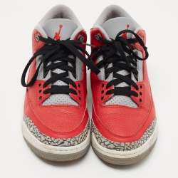 Air Jordans 3 Red/Grey Leather Unite Fire Red Sneakers Size 42.5