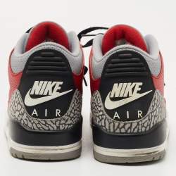 Air Jordans 3 Red/Grey Leather Unite Fire Red Sneakers Size 42.5