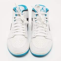 Air Jordan 1 White/Blue Leather Mid Laser Blue Sneakers Size 42.5