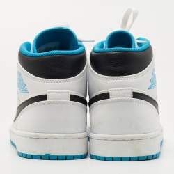 Air Jordan 1 White/Blue Leather Mid Laser Blue Sneakers Size 42.5
