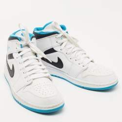 Air Jordan 1 White/Blue Leather Mid Laser Blue Sneakers Size 42.5
