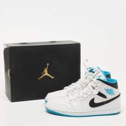Air Jordan 1 White/Blue Leather Mid Laser Blue Sneakers Size 42.5