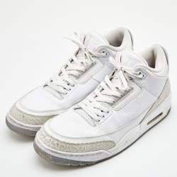 Air Jordans White Leather Jordan 3 Retro High Top Sneakers Size 47