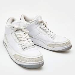 Air Jordans White Leather Jordan 3 Retro High Top Sneakers Size 47