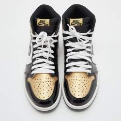 Air Jordans Black/Gold Patent Leather Air Jordan 1 Retro High Top Sneakers Size 45