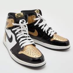 Air Jordans Black/Gold Patent Leather Air Jordan 1 Retro High Top Sneakers Size 45