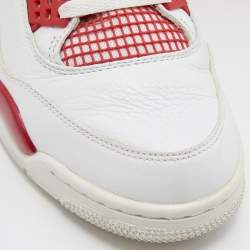 Air Jordans White/Red Leather and Fabric 4 Retro Fire Red Lace Up Sneakers Size 45