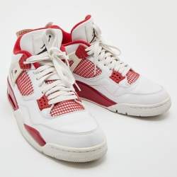 Air Jordans White/Red Leather and Fabric 4 Retro Fire Red Lace Up Sneakers Size 45