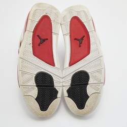 Air Jordans White/Red Leather and Fabric 4 Retro Fire Red Lace Up Sneakers Size 45
