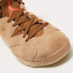 مملوكة مسبقًا Air Jordans Beige/Brown Suede and Canvas Retro 6 Travis Scott High Top Sneakers Size 47