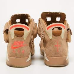 مملوكة مسبقًا Air Jordans Beige/Brown Suede and Canvas Retro 6 Travis Scott High Top Sneakers Size 47