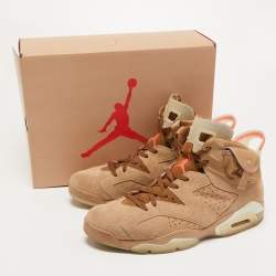 مملوكة مسبقًا Air Jordans Beige/Brown Suede and Canvas Retro 6 Travis Scott High Top Sneakers Size 47