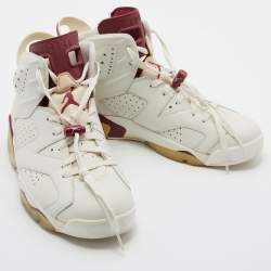 Air Jordans White/Red Suede and Leather Jordan 6 Retro Sneakers Size 44.5