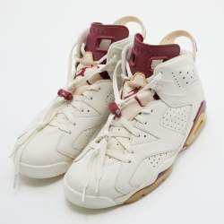 Air Jordans White/Red Suede and Leather Jordan 6 Retro Sneakers Size 44.5