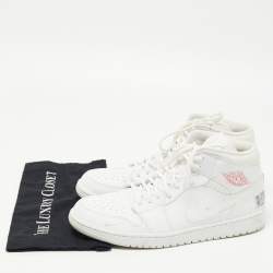 Pre Owned Air Jordan White Leather Jordan 1 Mid SE Nike Swoosh On Tour Sneakers 47.5