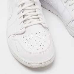 Pre Owned Air Jordan White Leather Jordan 1 Mid SE Nike Swoosh On Tour Sneakers 47.5