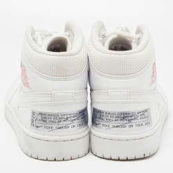 Pre Owned Air Jordan White Leather Jordan 1 Mid SE Nike Swoosh On Tour Sneakers 47.5