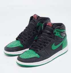 Pre Owned Air Jordans Green Leather Jordan-1-Retro High-Pine-Green-Black Sneakers Size 43