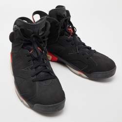 Pre Owned Air Jordan Black Nubuck Leather Jordan 6 Retro Infrared High Top Sneakers Size 45