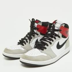 Pre Owned Air Jordan Tricolor Leather and Suede Jordan1 High Light Smoke Grey Sneakers Size 46