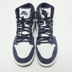 Pre Owned Air Jordan Navy Blue/White Leather Jordan 1 Retro High CO.JP Midnight Navy Sneakers Size 46