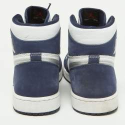 Pre Owned Air Jordan Navy Blue/White Leather Jordan 1 Retro High CO.JP Midnight Navy Sneakers Size 46