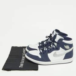 Pre Owned Air Jordan Navy Blue/White Leather Jordan 1 Retro High CO.JP Midnight Navy Sneakers Size 46
