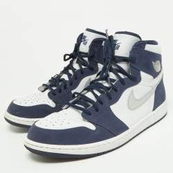 Pre Owned Air Jordan Navy Blue/White Leather Jordan 1 Retro High CO.JP Midnight Navy Sneakers Size 46