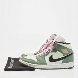 Pre Owned Air Jordan Two Tone Leather Mid Dutch Green High Top Sneakers Size 44