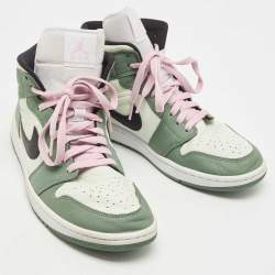 Pre Owned Air Jordan Two Tone Leather Mid Dutch Green High Top Sneakers Size 44