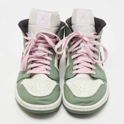 Pre Owned Air Jordan Two Tone Leather Mid Dutch Green High Top Sneakers Size 44