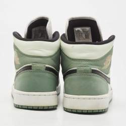 Pre Owned Air Jordan Two Tone Leather Mid Dutch Green High Top Sneakers Size 44