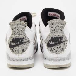 Pre Owned Air Jordans White Leather Jordan 4 Retro White Cement Sneakers Size 45