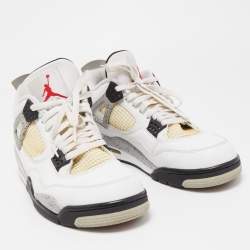 Pre Owned Air Jordans White Leather Jordan 4 Retro White Cement Sneakers Size 45