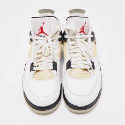 Pre Owned Air Jordans White Leather Jordan 4 Retro White Cement Sneakers Size 45