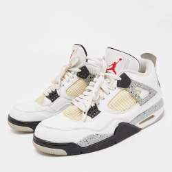 Pre Owned Air Jordans White Leather Jordan 4 Retro White Cement Sneakers Size 45