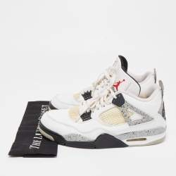 Pre Owned Air Jordans White Leather Jordan 4 Retro White Cement Sneakers Size 45
