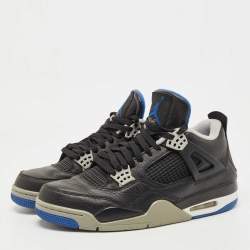 Pre Owned Air Jordans Black Leather Jordan 4 Retro Motorsports Alternate Sneakers Size 45