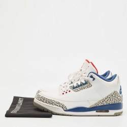 Pre Owned Air Jordans White Leather Jordan 3 True Blue Sneakers Size 45
