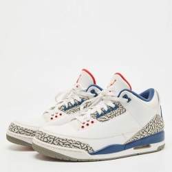 Pre Owned Air Jordans White Leather Jordan 3 True Blue Sneakers Size 45