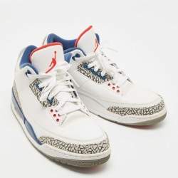 Pre Owned Air Jordans White Leather Jordan 3 True Blue Sneakers Size 45