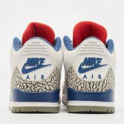 Pre Owned Air Jordans White Leather Jordan 3 True Blue Sneakers Size 45