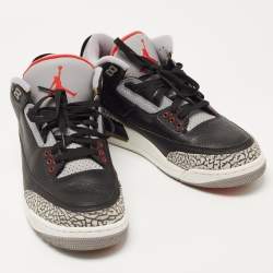 Pre Owned Air Jordans Black Leather Jordan 3 Black Cement Sneakers Size 45