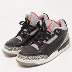 Pre Owned Air Jordans Black Leather Jordan 3 Black Cement Sneakers Size 45