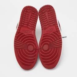 Pre Owned Air Jordans Black/Red Leather Air Jordan 1 Retro High Top Sneakers Size 47