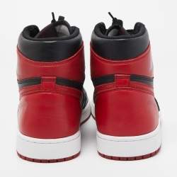 Pre Owned Air Jordans Black/Red Leather Air Jordan 1 Retro High Top Sneakers Size 47