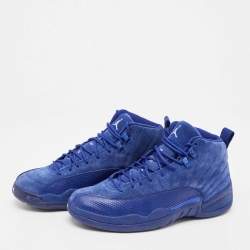 Pre Owned Air Jordans Blue Suede and Embossed Leather Jordan 12 Retro Sneakers Size 43